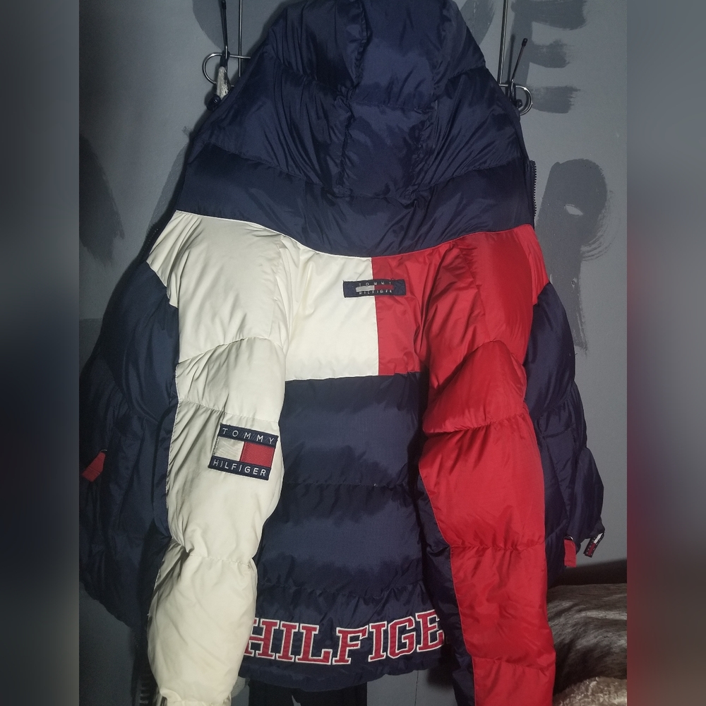 Tommy Hilfiger Vintage Blue and Red Puffer Jacket